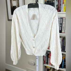 RW & Co Short Pointelle Stitch Cardigan, off white, XS